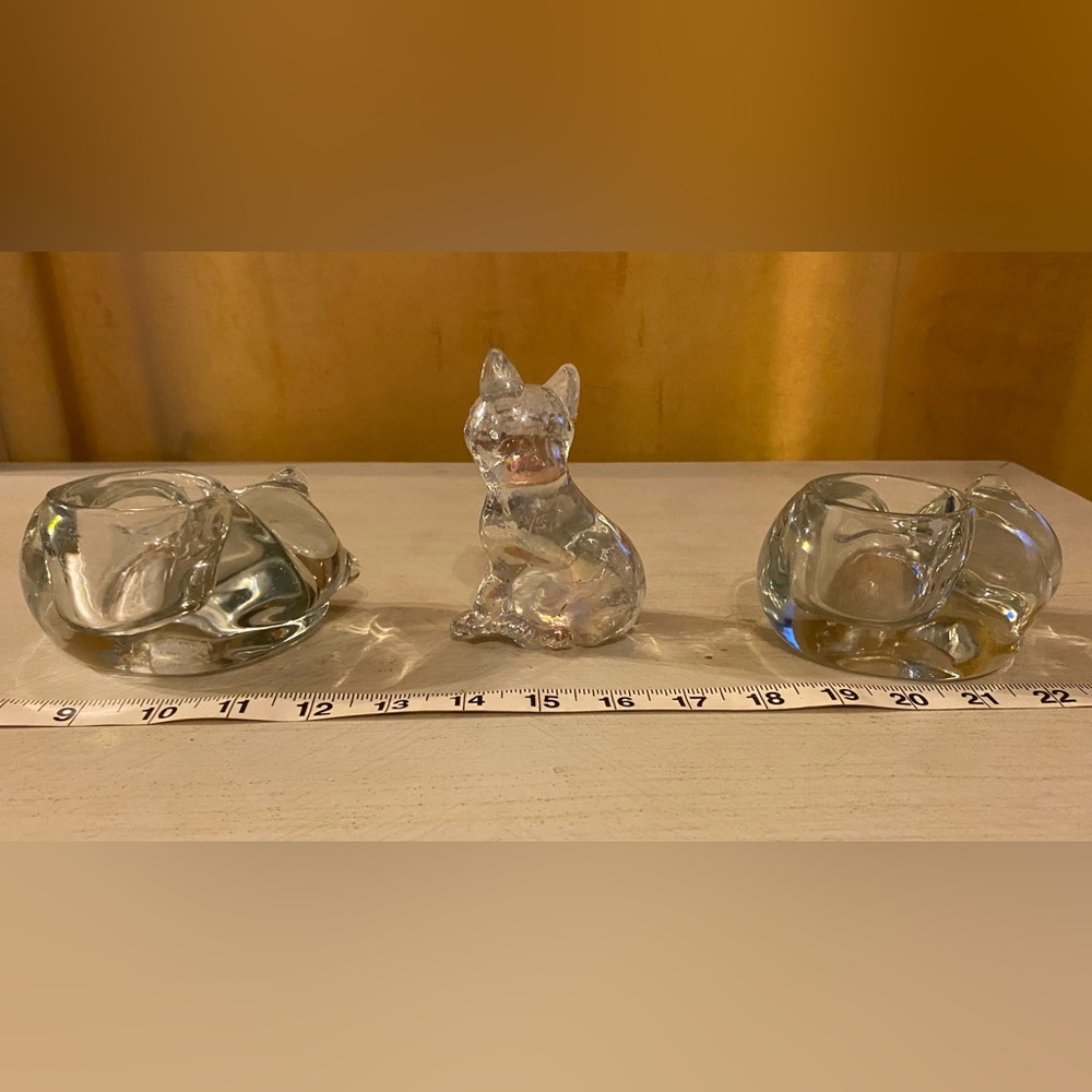 PERFECT Iridescent Glass Cat And 2 Glass Candle Holders Mo Chips Cracks or Flaws - Picture 7 of 10